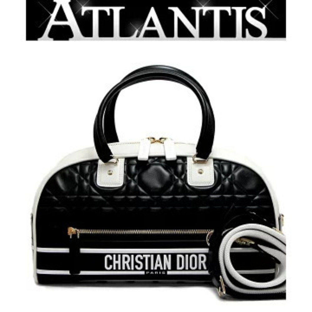 Dior Vibe Bowling Bag Cannage Leather White Black - Picture 1 of 6